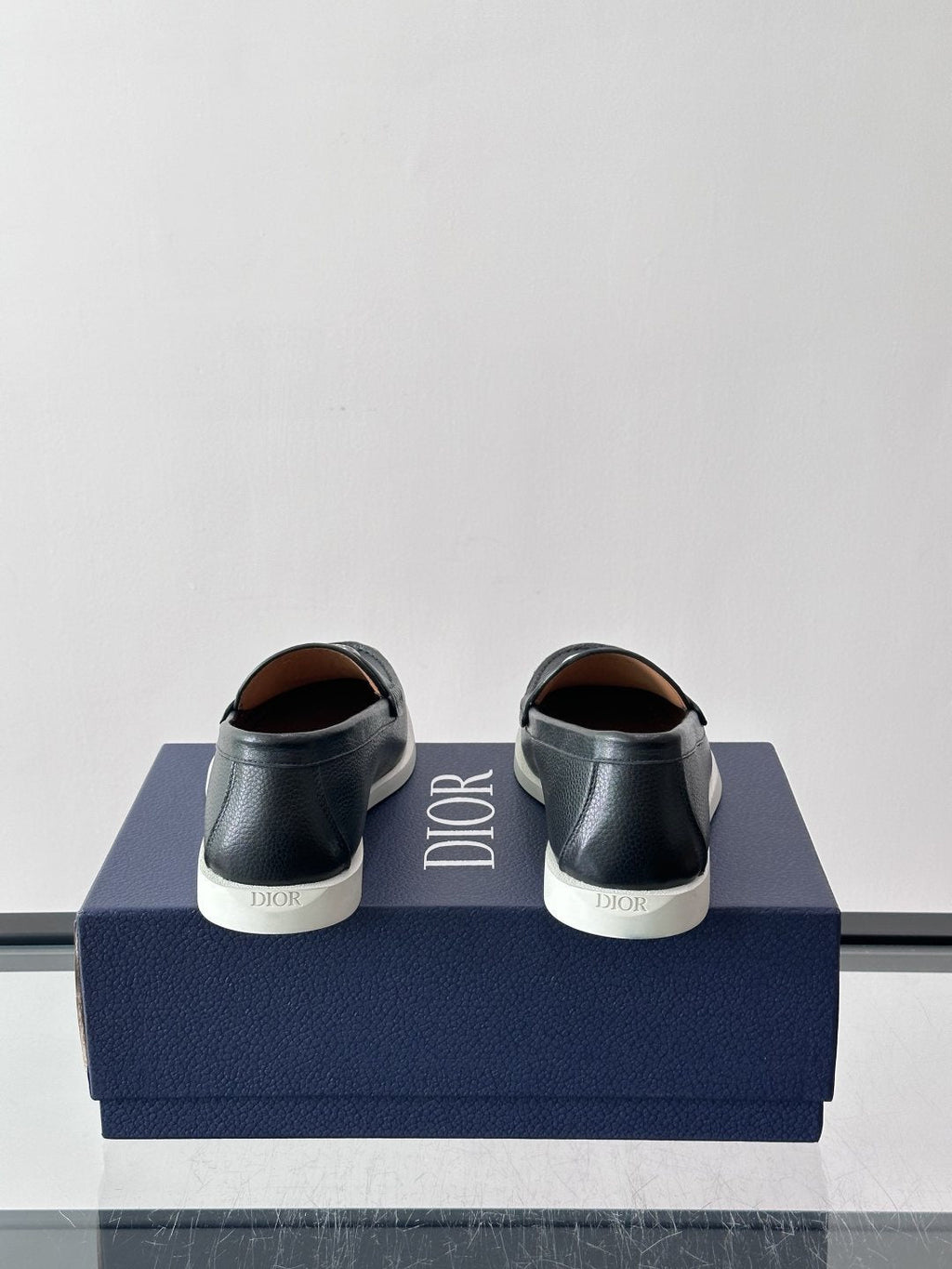 Dior Black Textured Slip-On Loafers — back