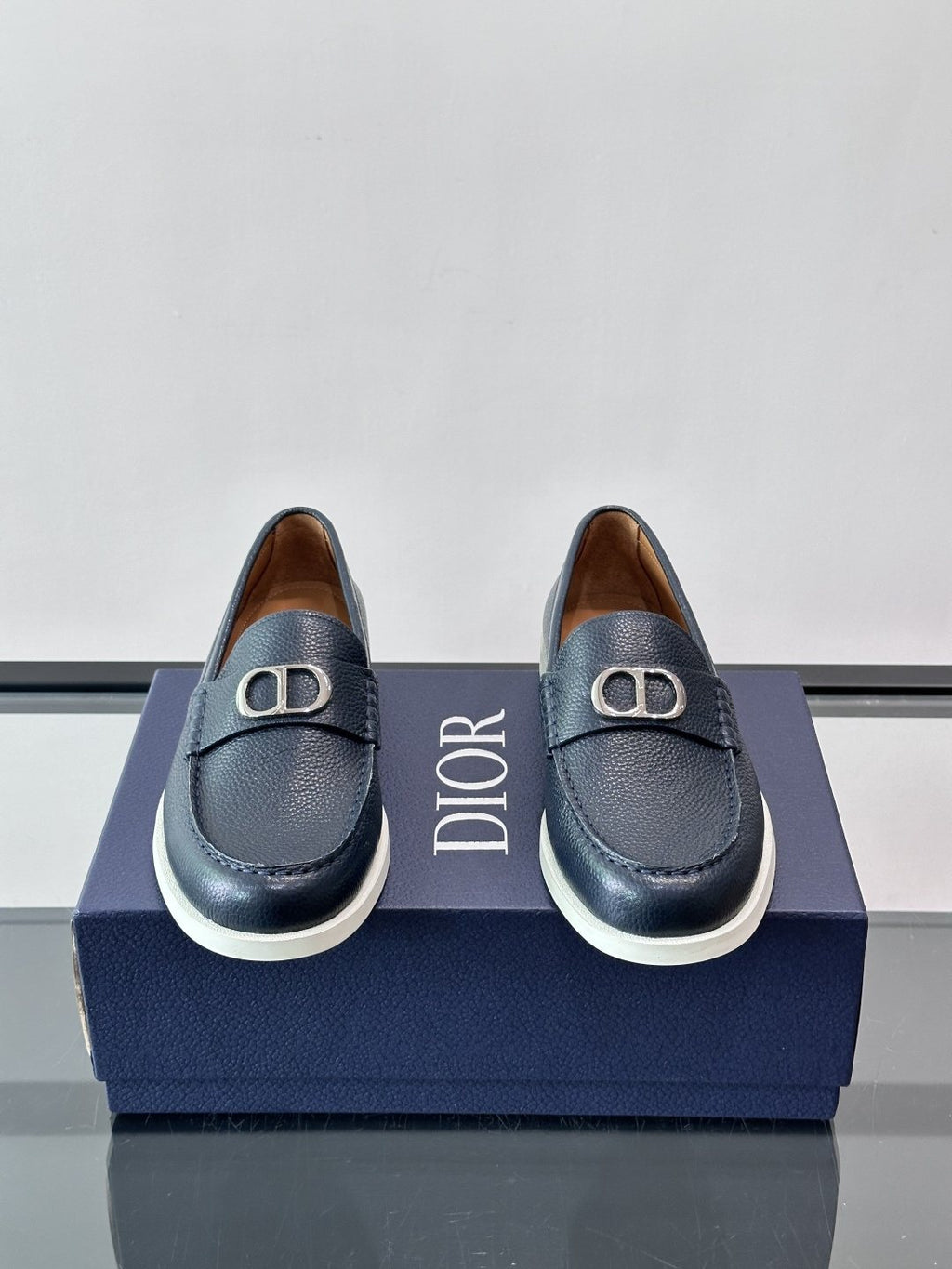 Dior Black Textured Slip-On Loafers — front