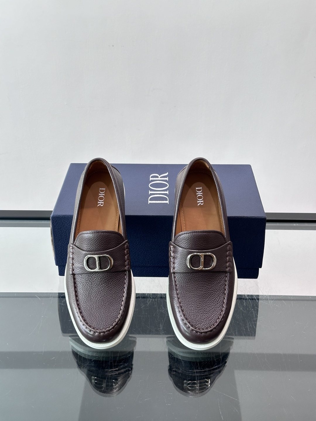Dior Black Textured Slip-On Loafers — front