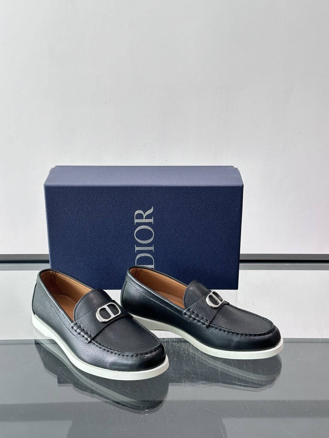 Dior Black Textured Slip-On Loafers — front