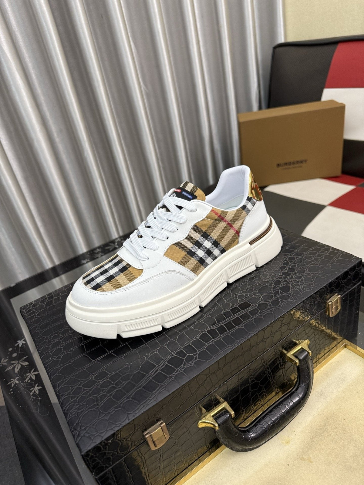 Burberry Plaid Panel Sneakers — hero