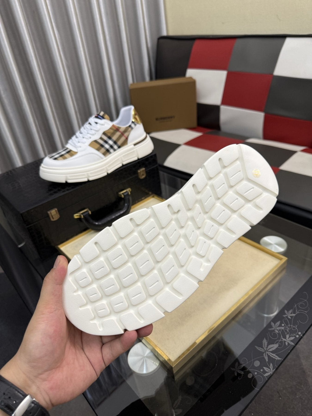 Burberry Plaid Panel Sneakers — detail
