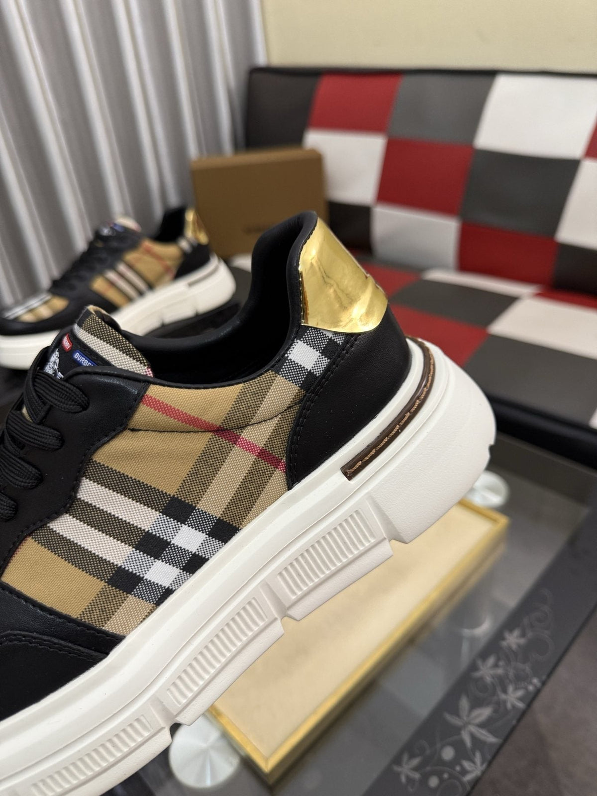 Burberry Plaid Panel Sneakers — detail