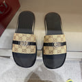 Gucci Beige Patterned Strap Slide Sandals — hero
