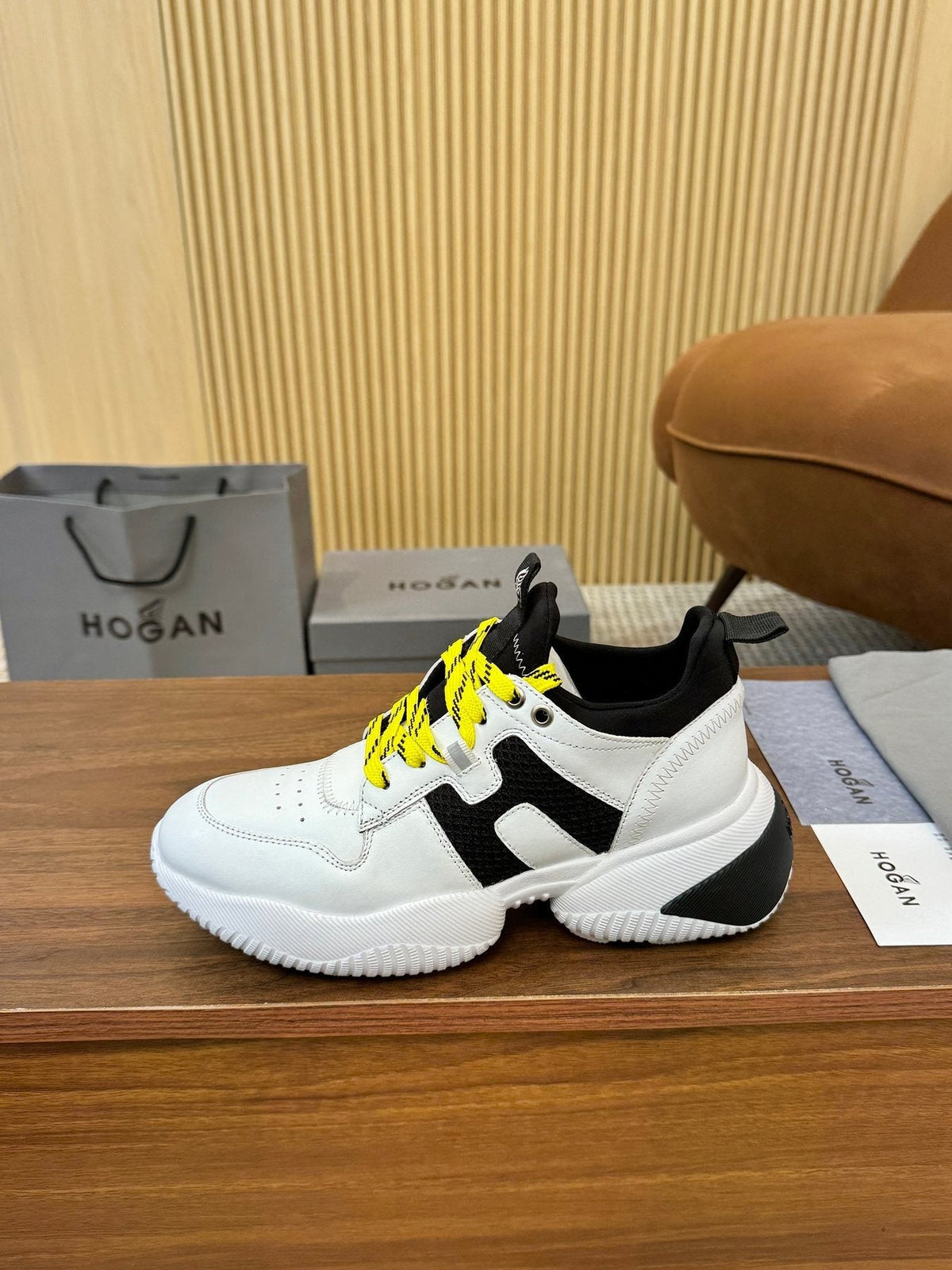 HOGAN Beige and Black Chunky Sneakers — front