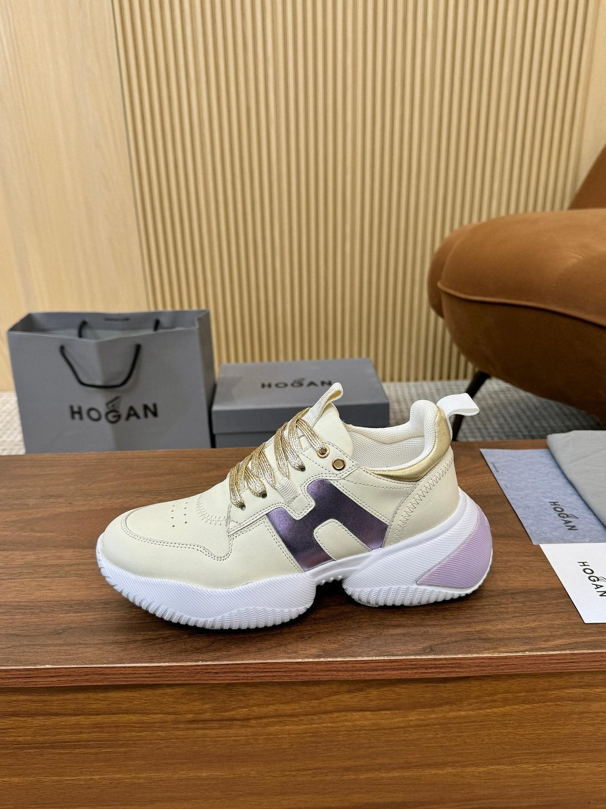 HOGAN Beige and Black Chunky Sneakers — front