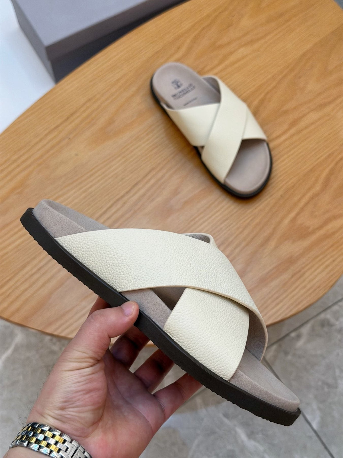 Brunello Cucinelli Crossover Slide Sandals — model