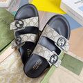 Gucci Beige Monogram Slide Sandals — hero