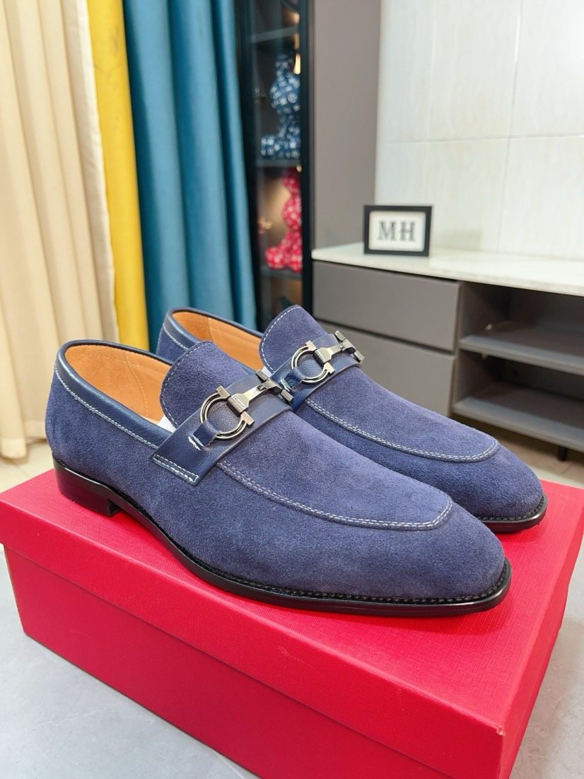 Ferragamo Blue Bit Loafers — front