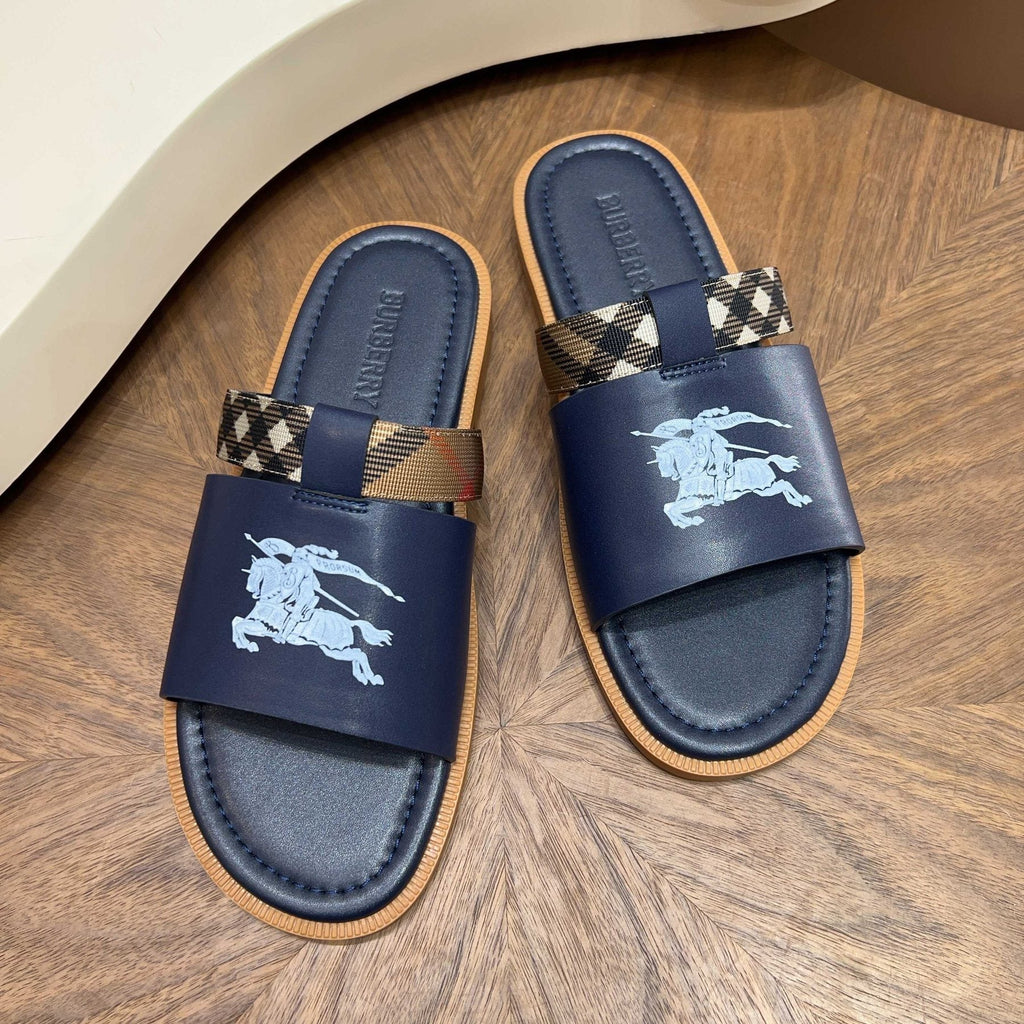 Burberry Plaid-Trim Slide Sandals — front