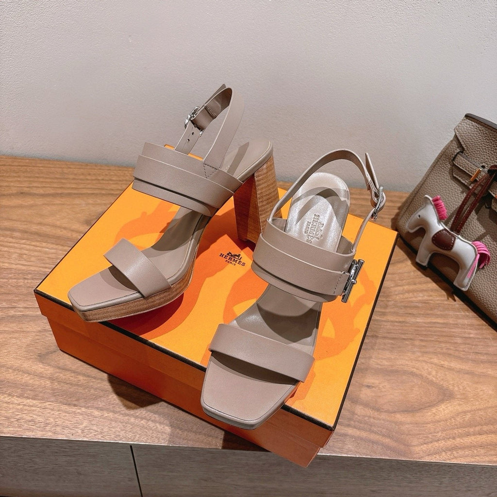 Hermès Square-Toe Block-Heel Sandals — front