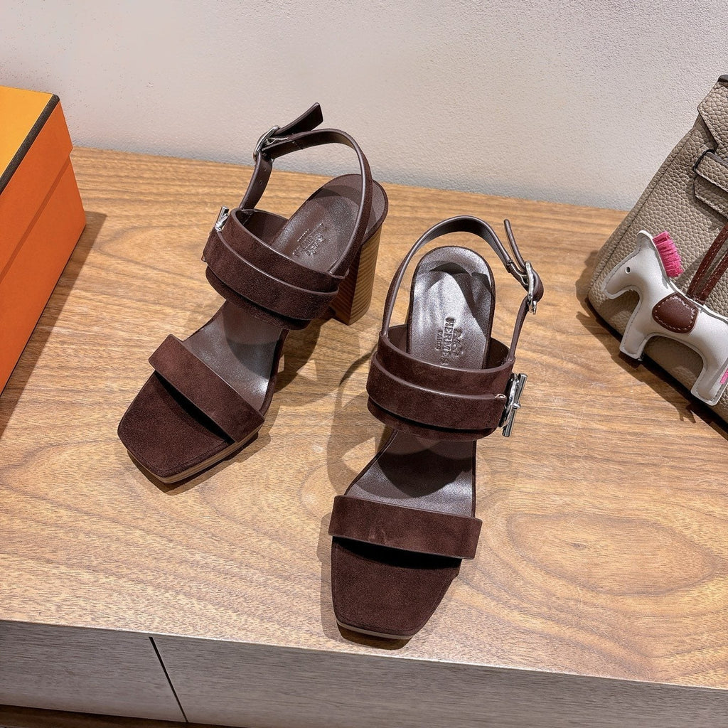 Hermès Square-Toe Block-Heel Sandals — front