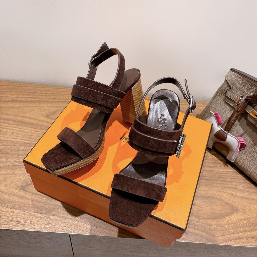 Hermès Square-Toe Block-Heel Sandals — model