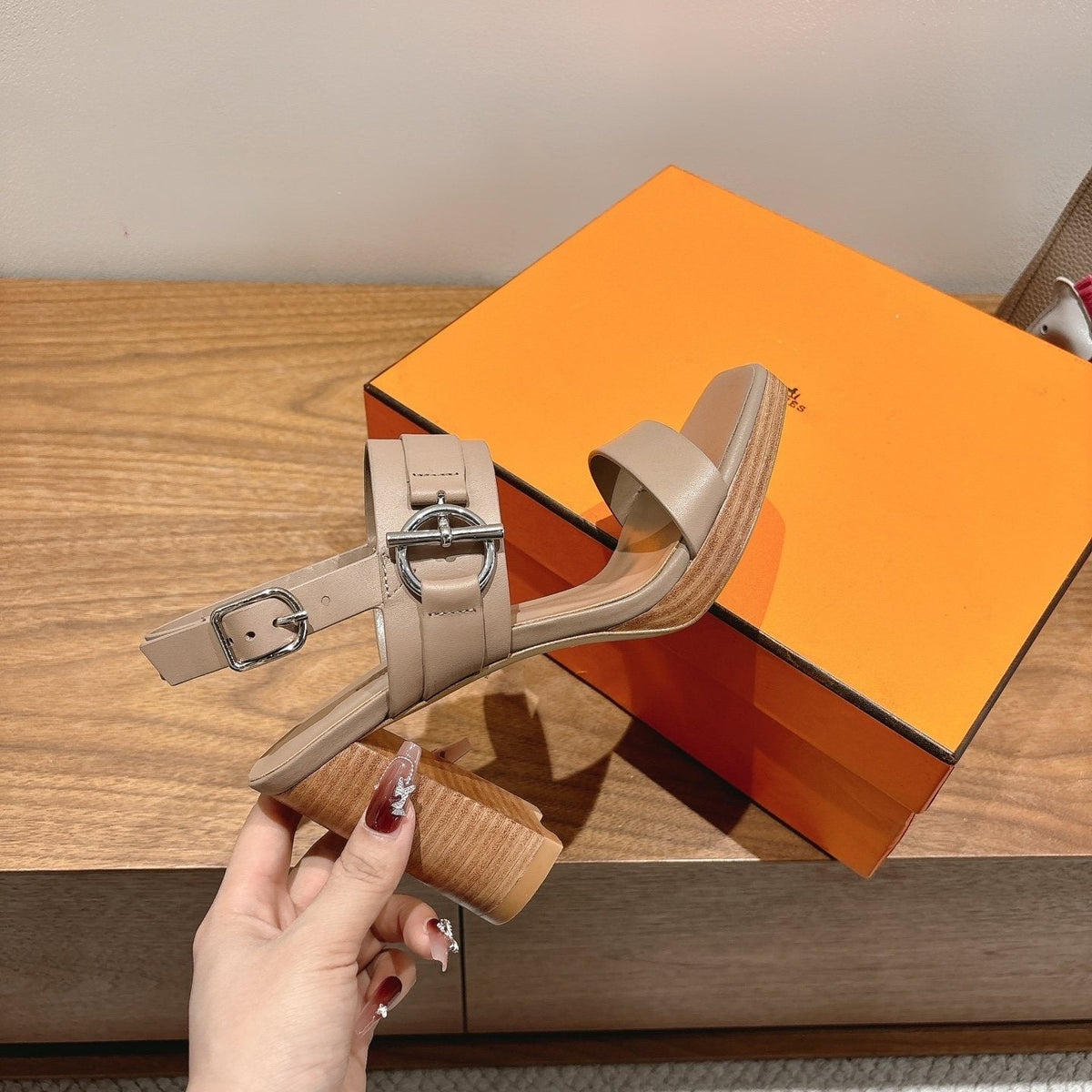 Hermès Square-Toe Block-Heel Sandals — model