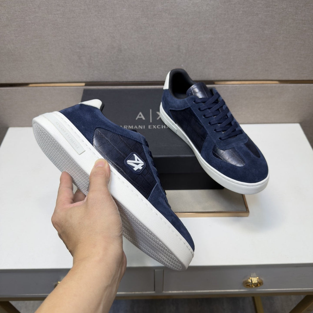 Armani Exchange Paneled Low-Top Sneakers — model