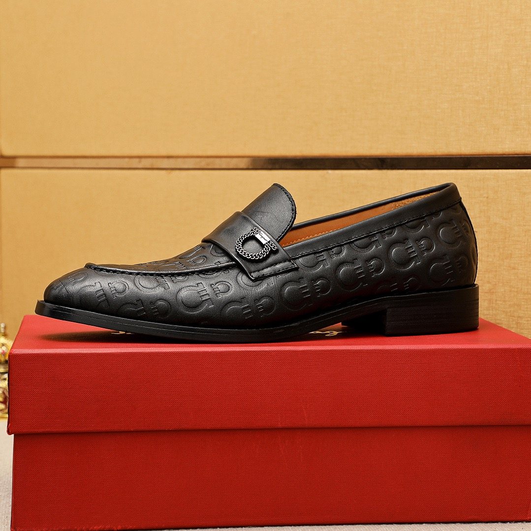 Ferragamo Embossed Buckle Loafers — detail