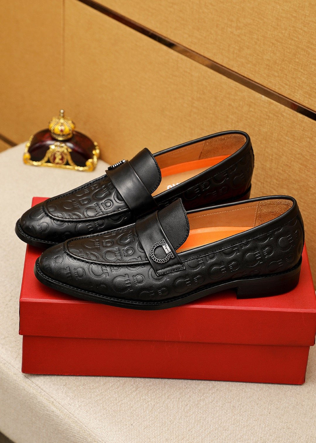 Ferragamo Embossed Buckle Loafers — model