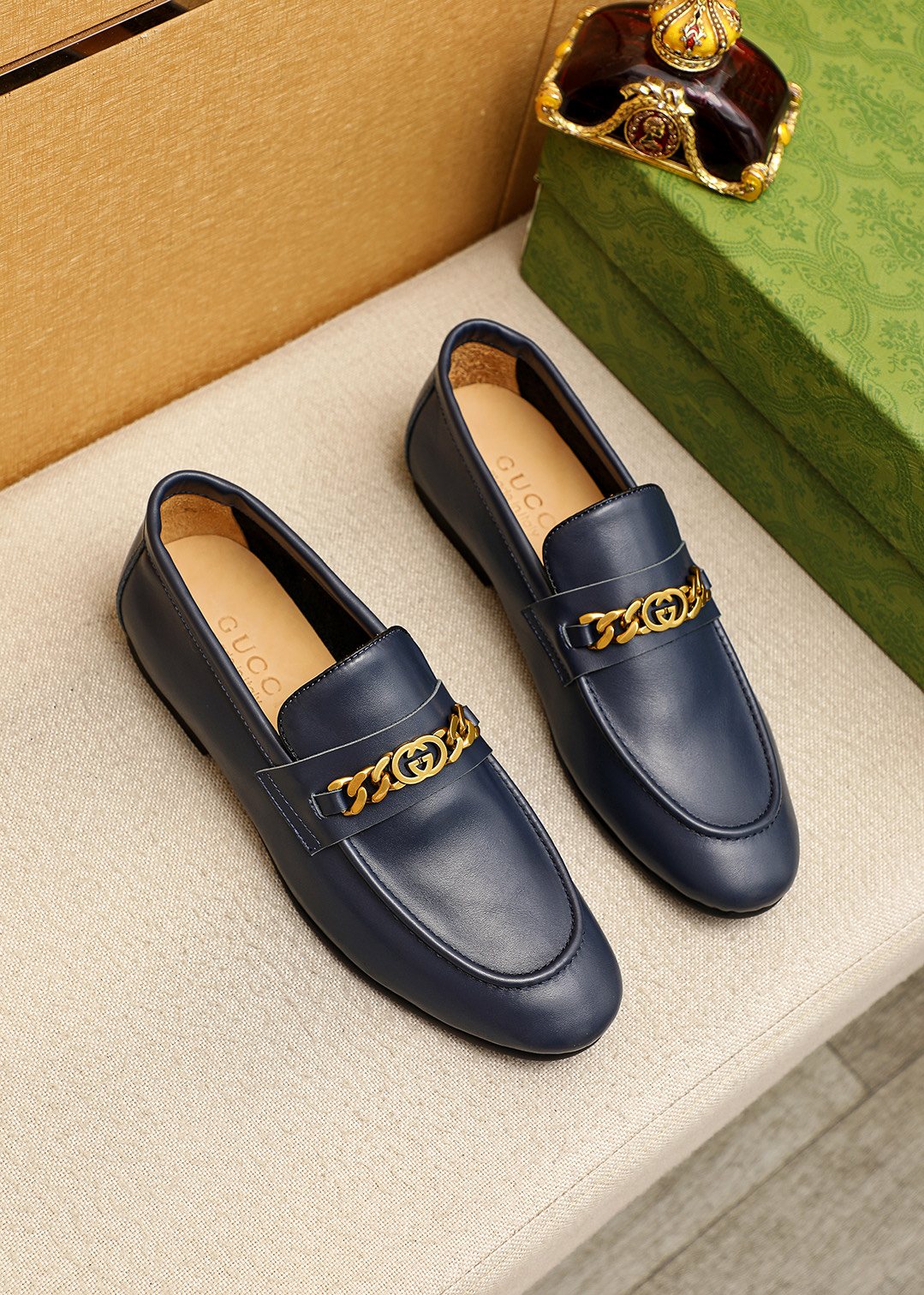 Gucci Leather Chain Loafers — front