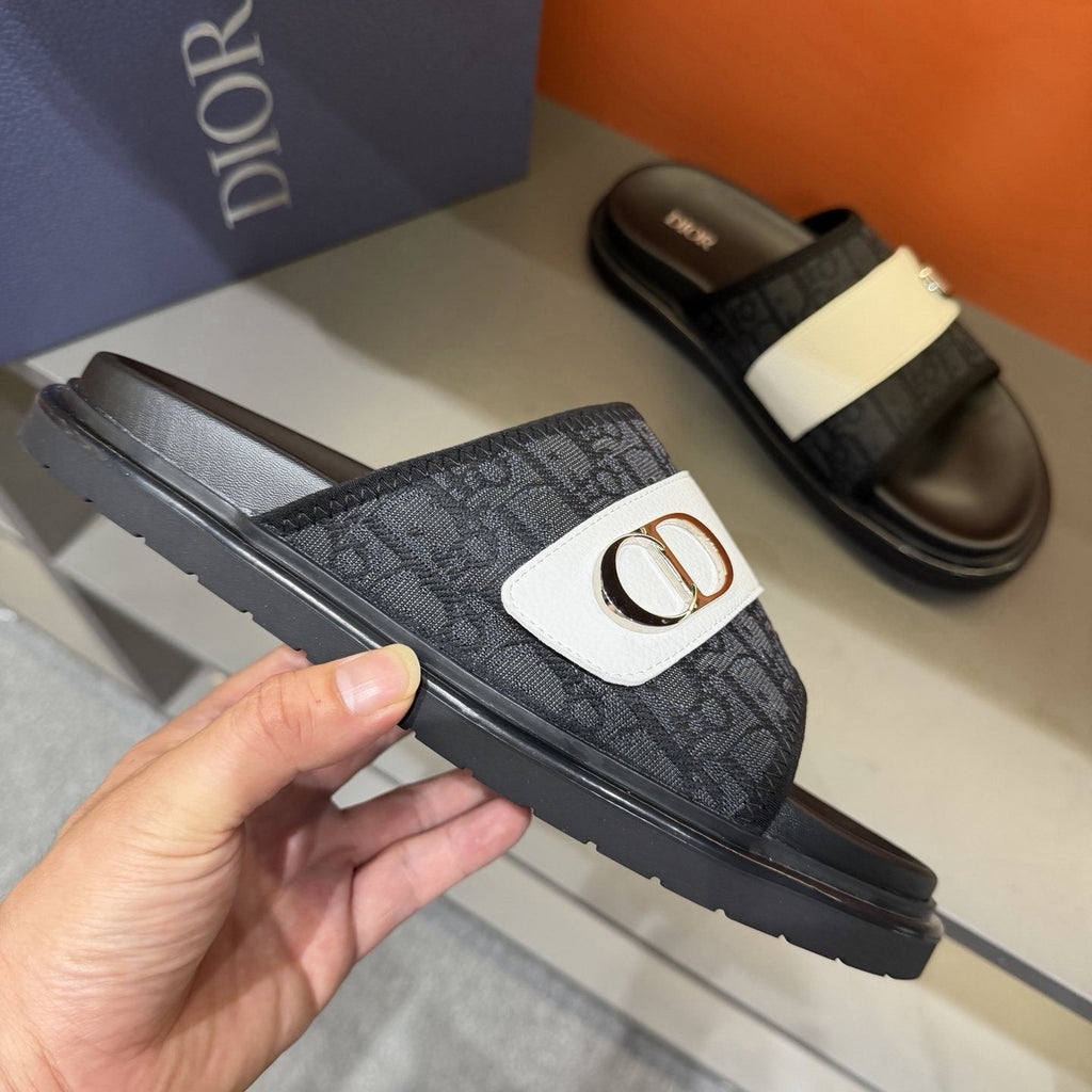 Dior Patterned Buckle Slide Sandals — model