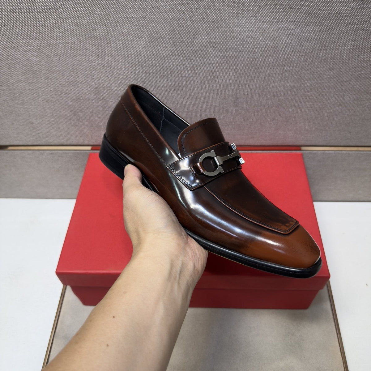 Ferragamo Brown Buckle Loafers — model