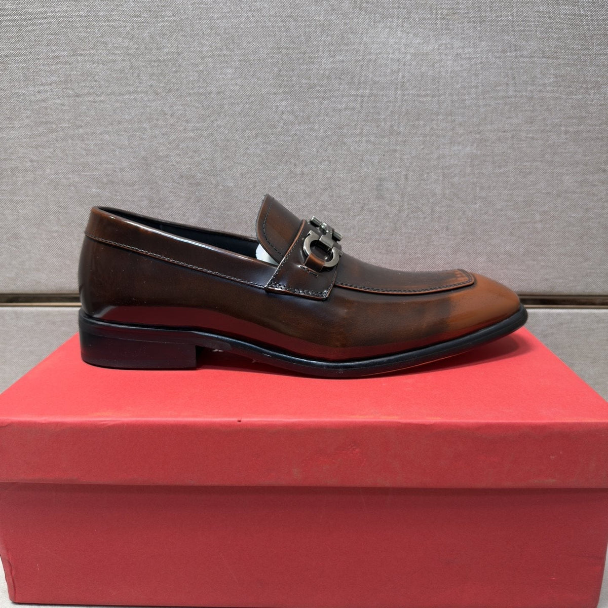 Ferragamo Brown Buckle Loafers — side