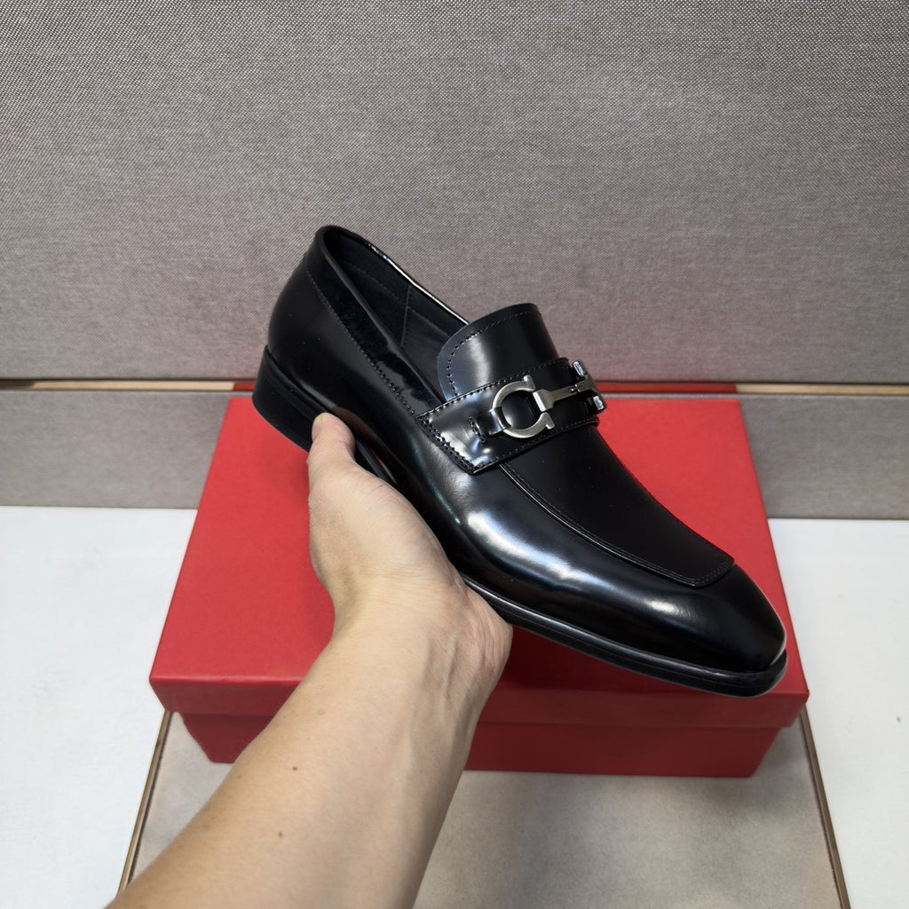 Ferragamo Brown Buckle Loafers — model
