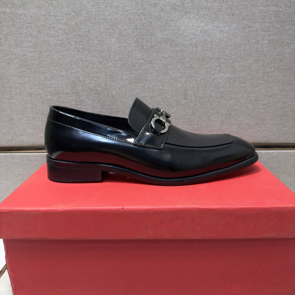 Ferragamo Brown Buckle Loafers — front