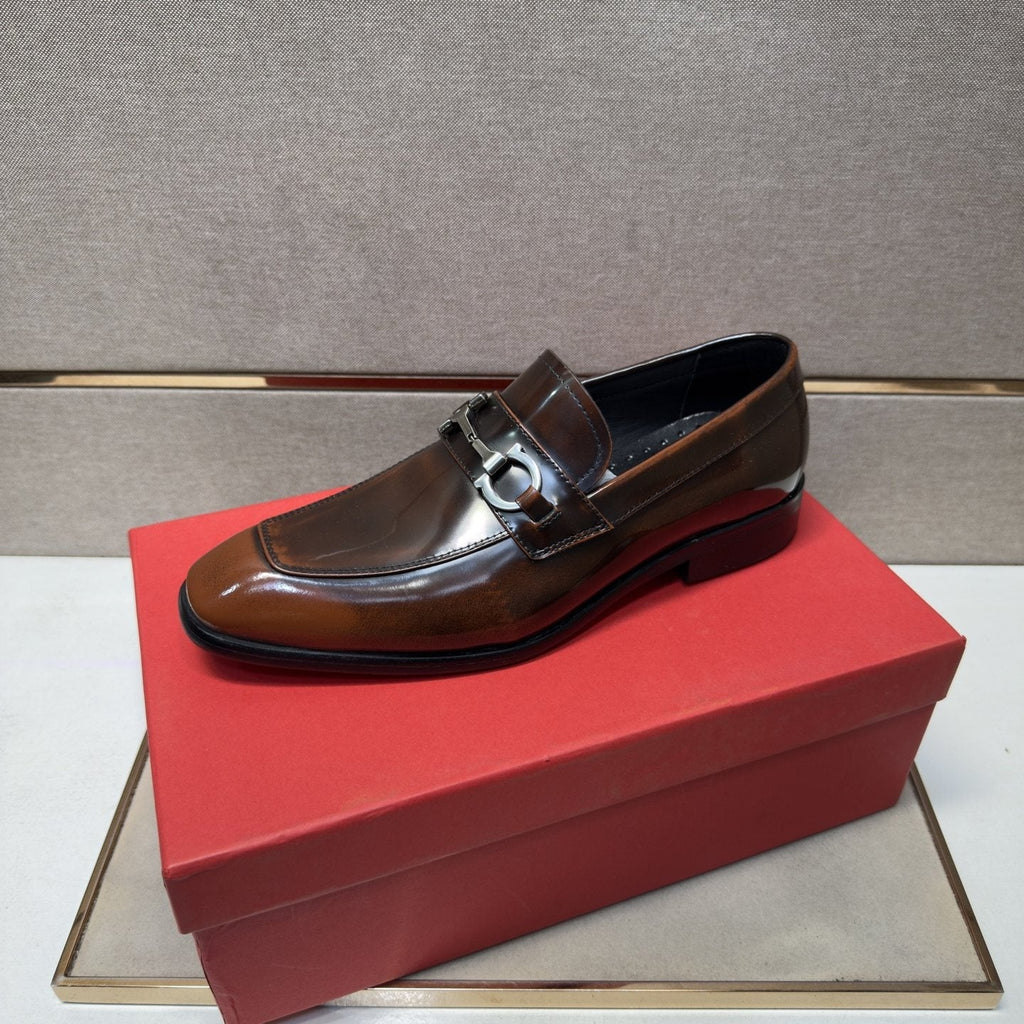Ferragamo Brown Buckle Loafers — front