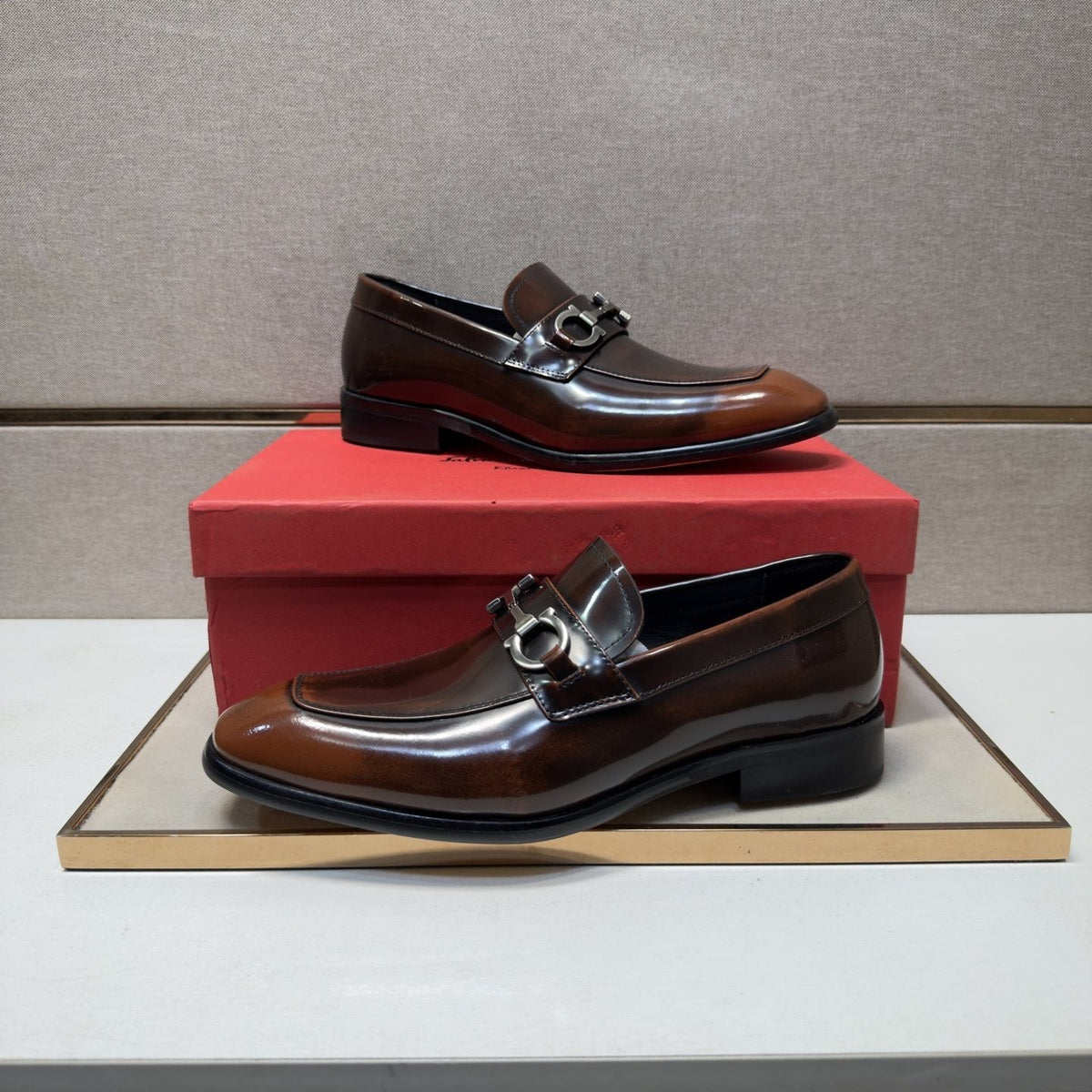 Ferragamo Brown Buckle Loafers — side