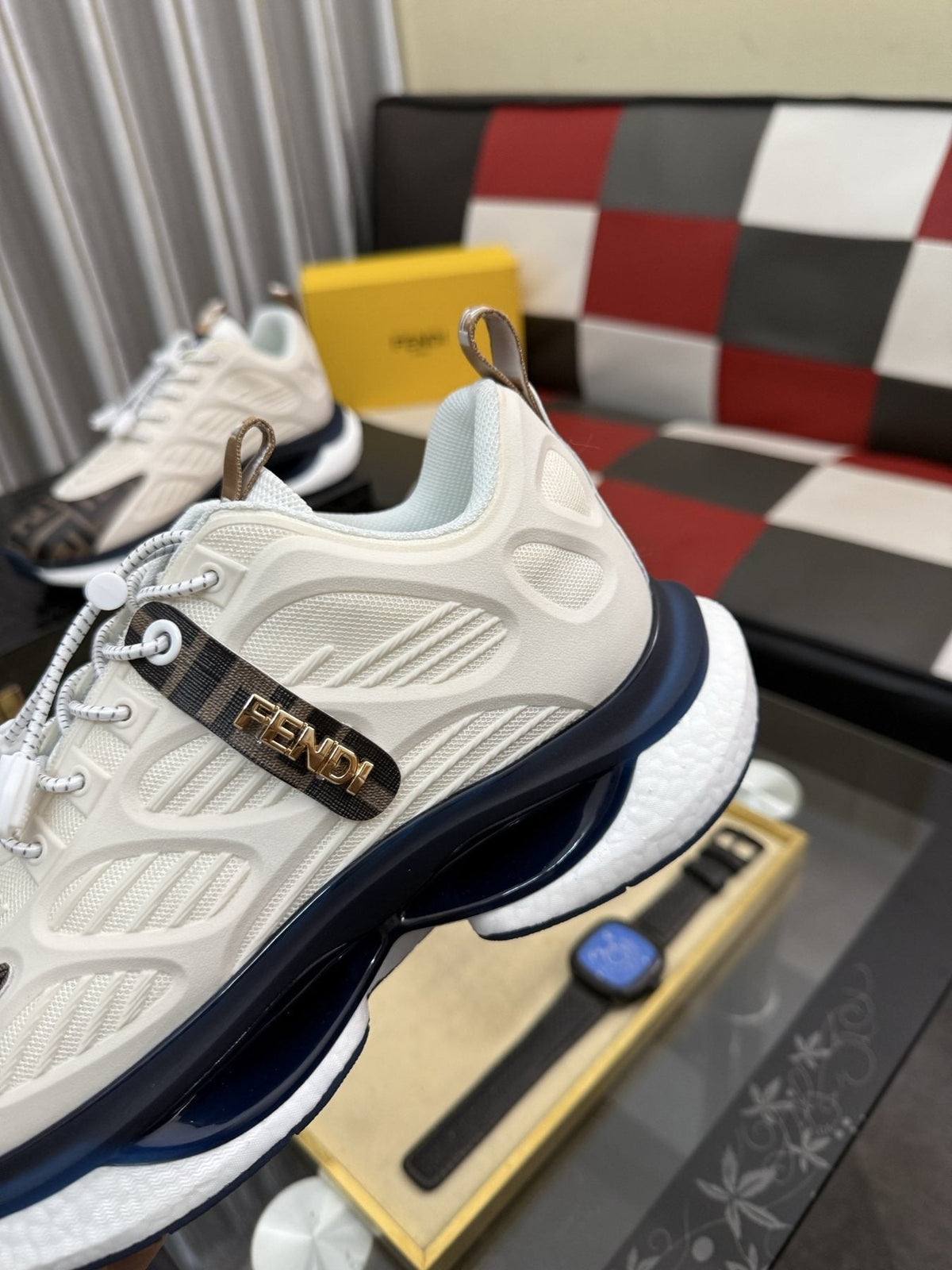 Fendi Patterned Toe Low-Top Sneakers — label