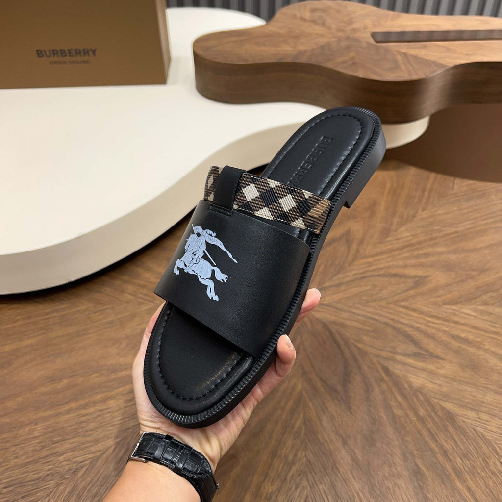 Burberry Checked Accent Slide Sandals — side