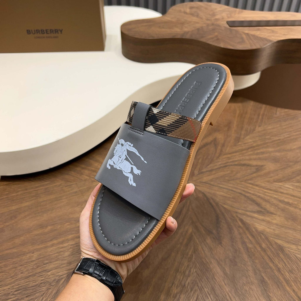Burberry Checked Accent Slide Sandals — front