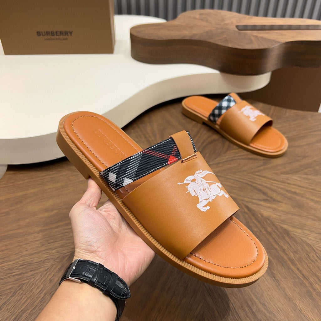 Burberry Checked Accent Slide Sandals — model