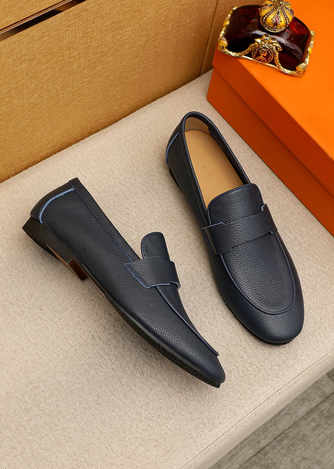 Hermès Pebbled Leather Loafers — front