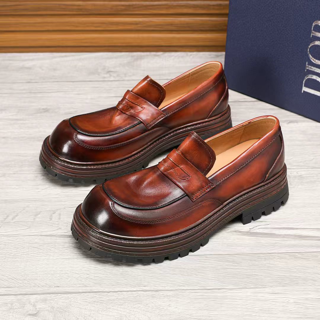 Dior Leather Moc-Toe Loafers — front