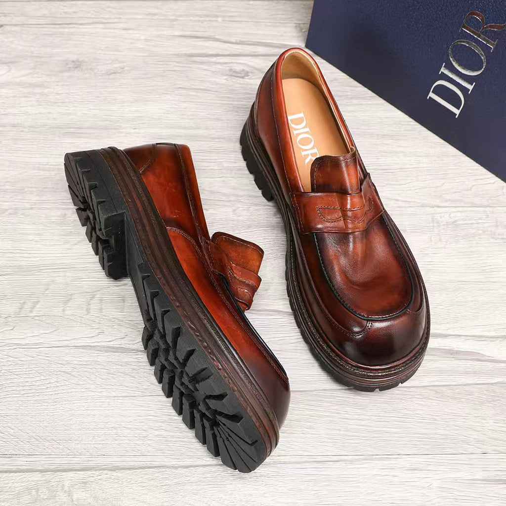 Dior Leather Moc-Toe Loafers — side