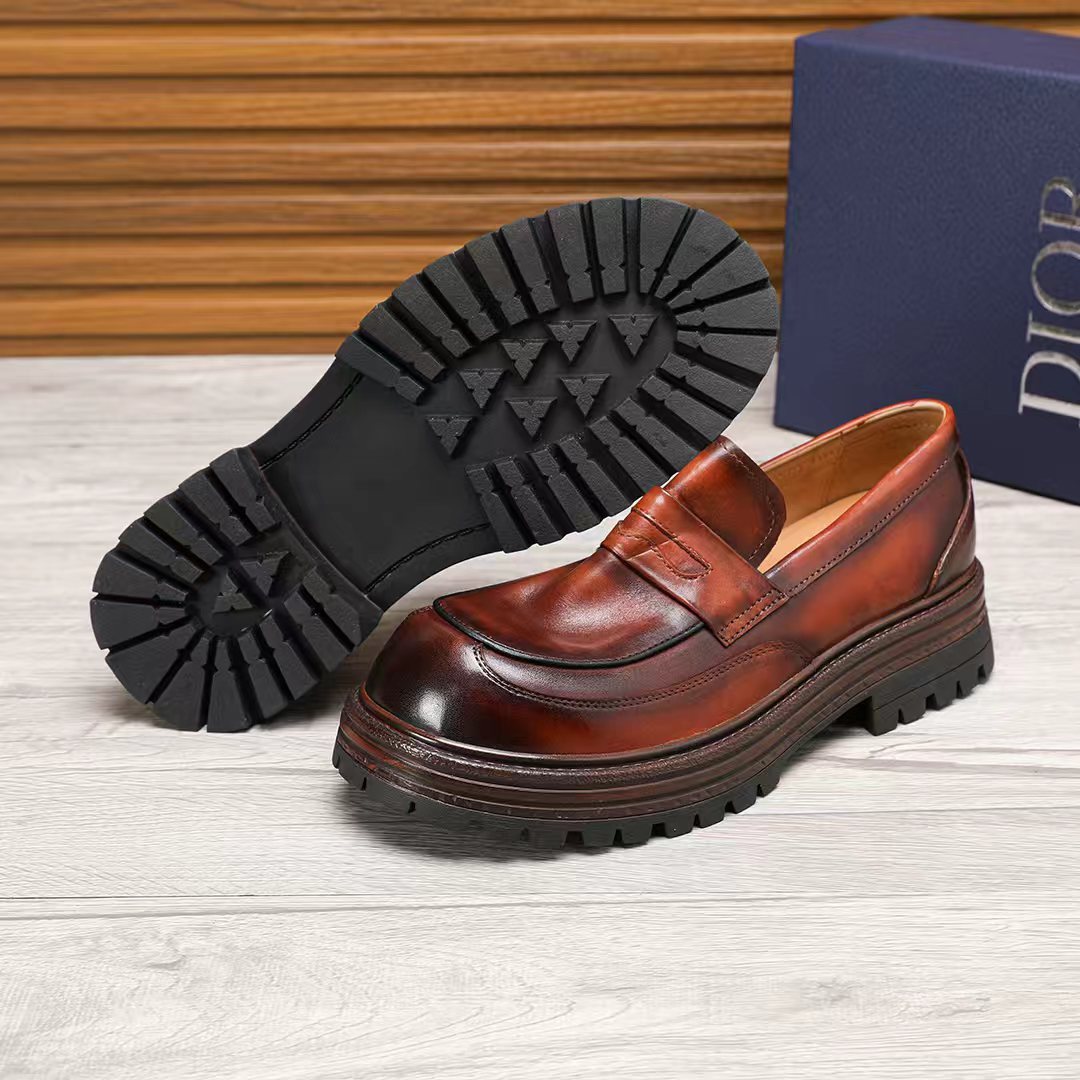 Dior Leather Moc-Toe Loafers — side