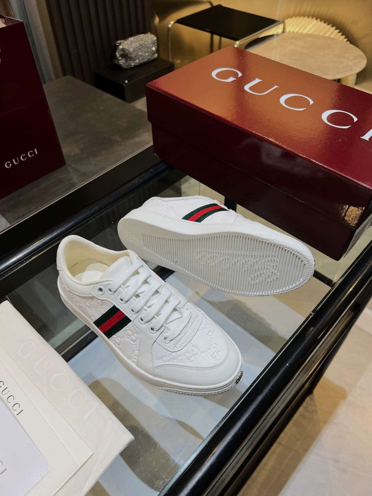 Gucci Green and Red Stripe Low-Top Sneakers — side