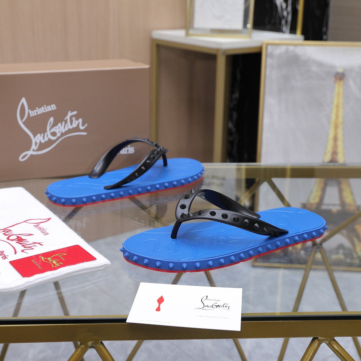 Christian Louboutin Studded Thong Flip-Flop Sandals — front