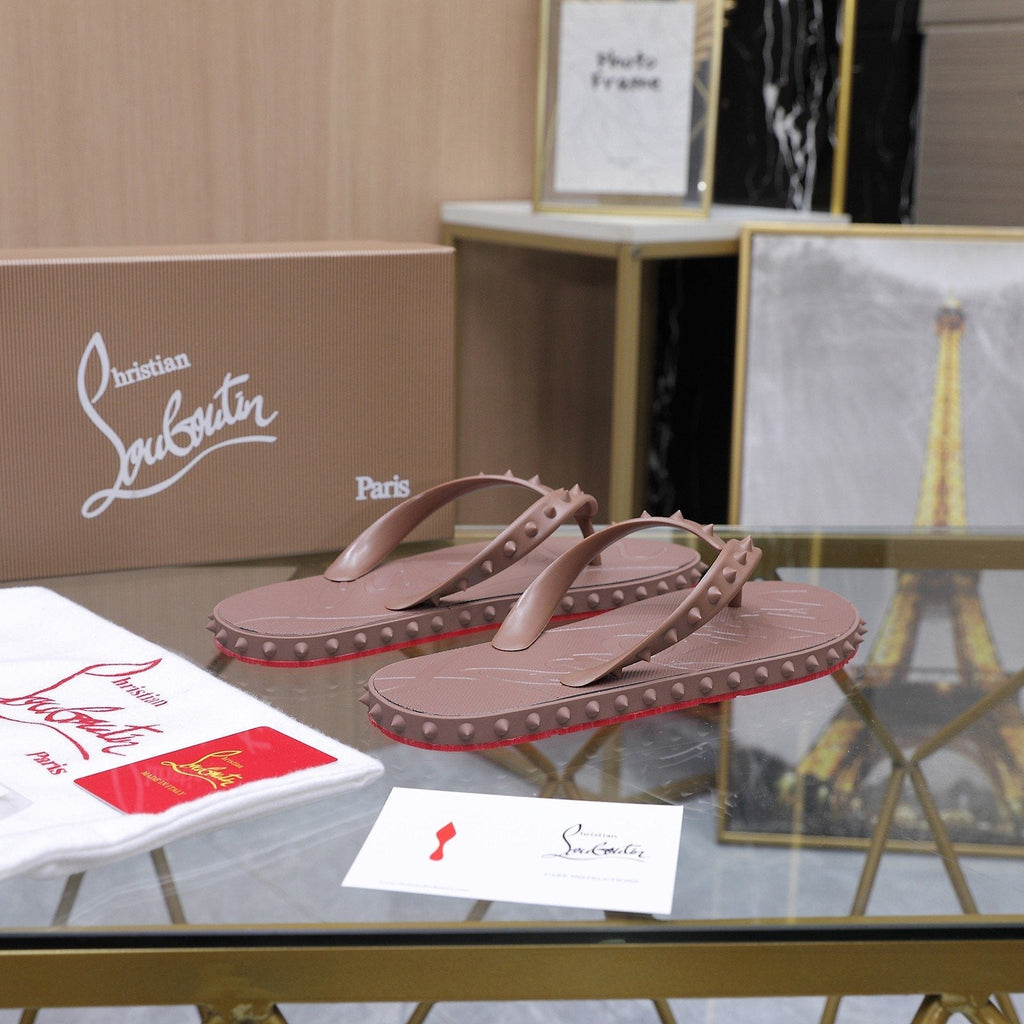 Christian Louboutin Studded Thong Flip-Flop Sandals — front