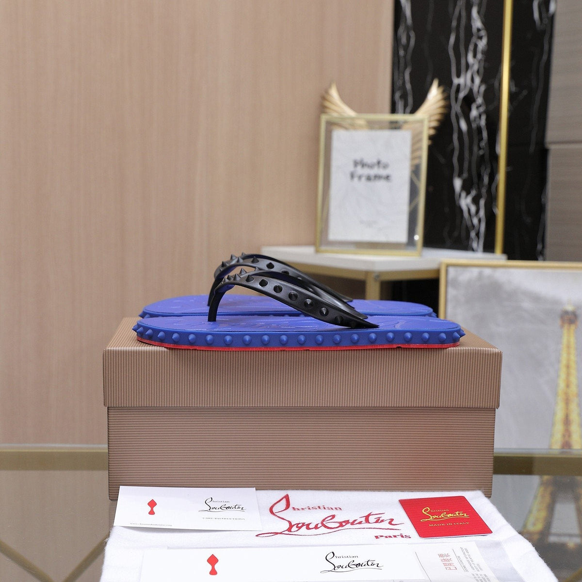 Christian Louboutin Studded Thong Flip-Flop Sandals — front