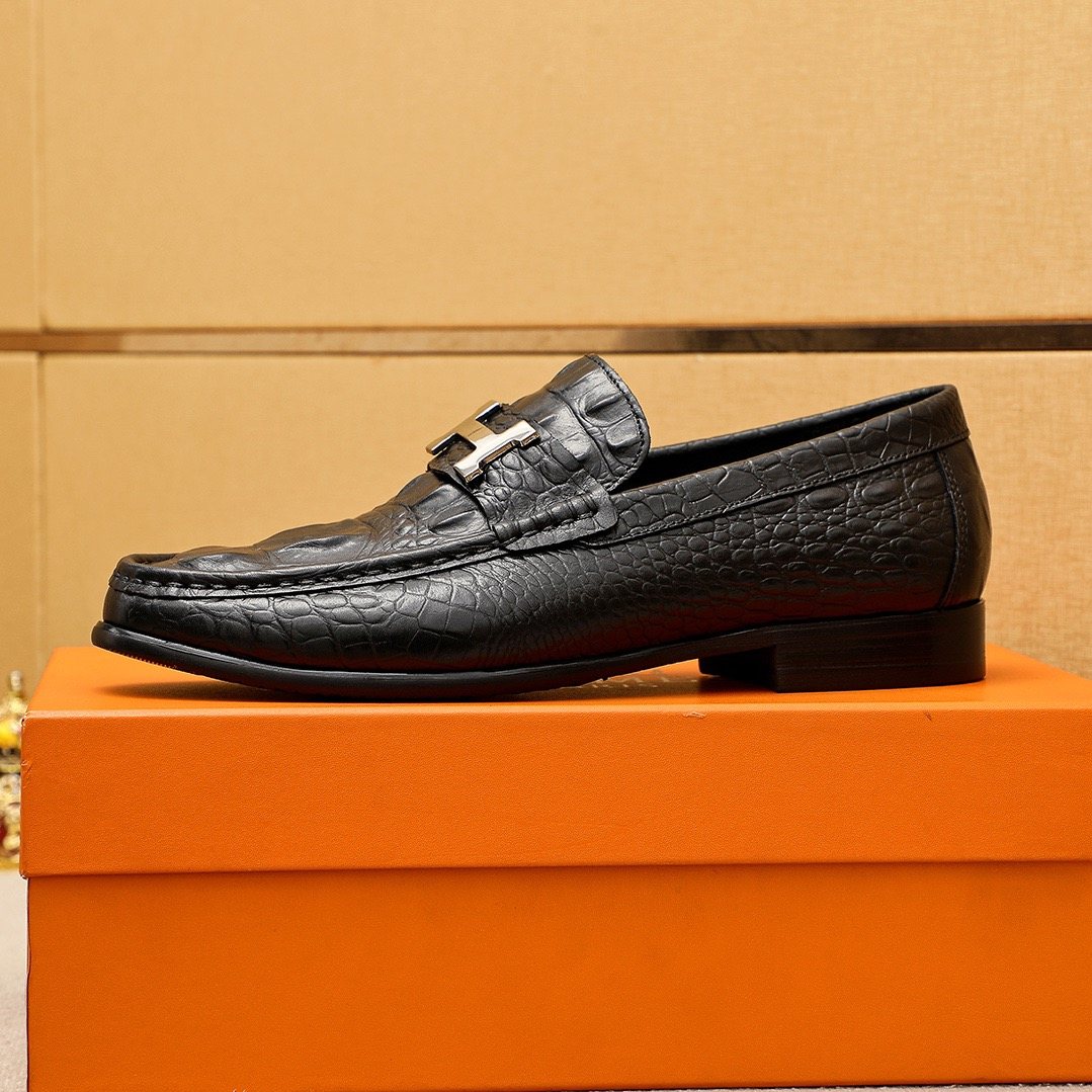 Hermès Textured Metal-Hardware Loafers — detail