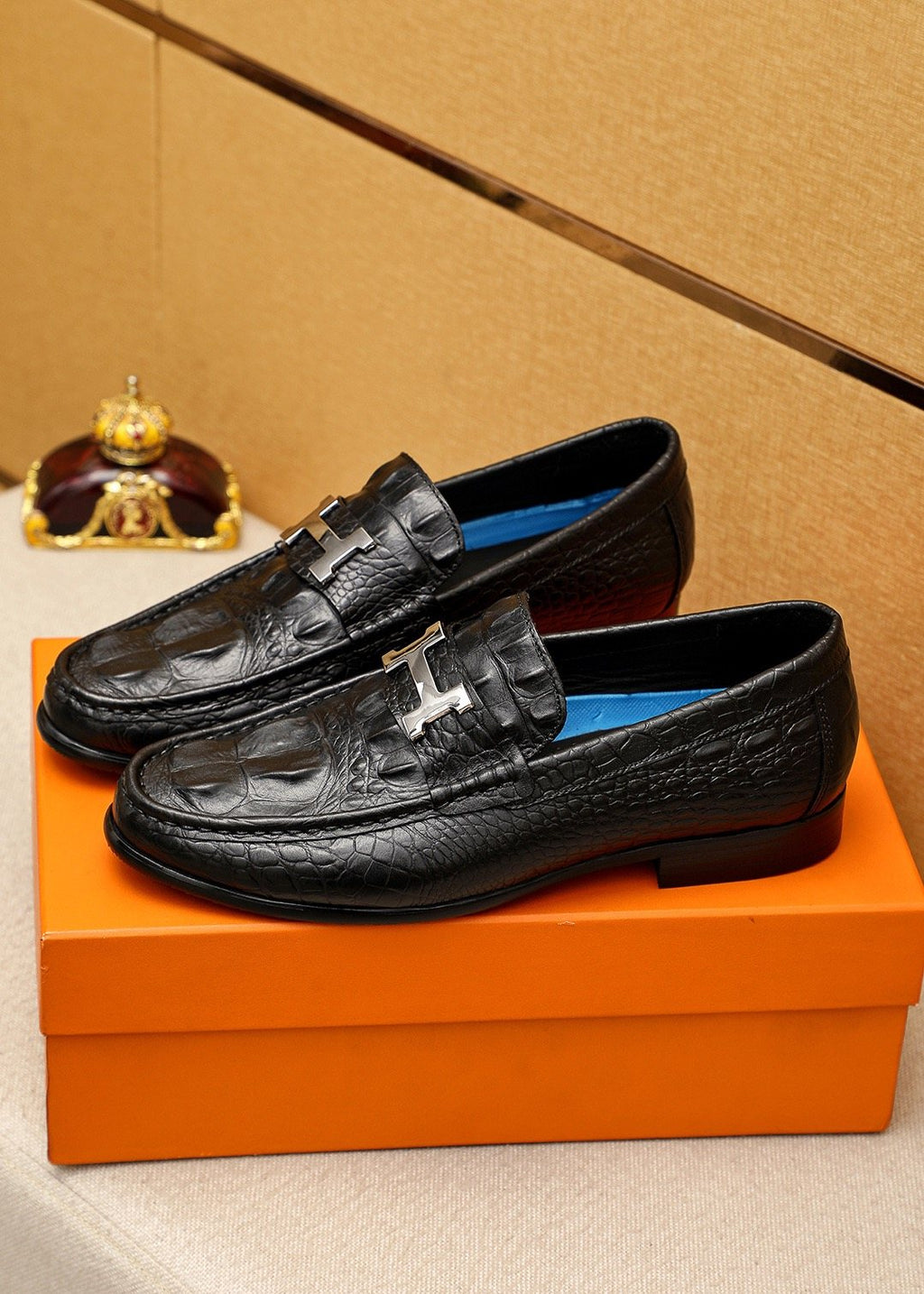 Hermès Textured Metal-Hardware Loafers — model