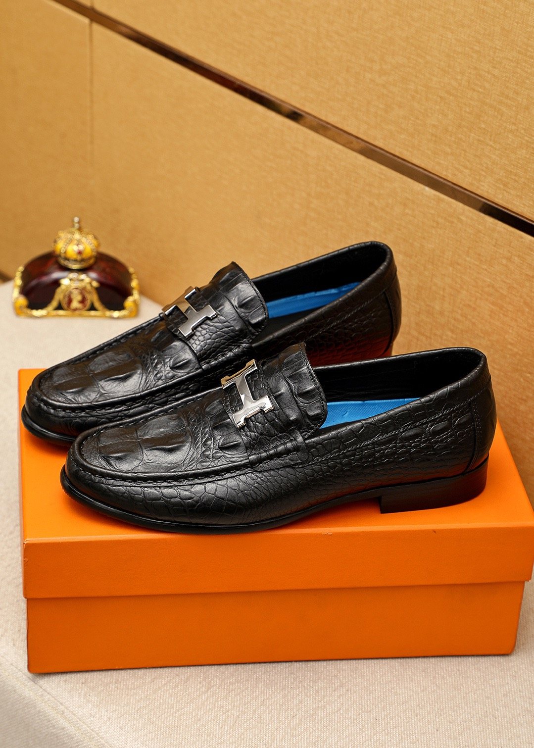 Hermès Textured Metal-Hardware Loafers — model