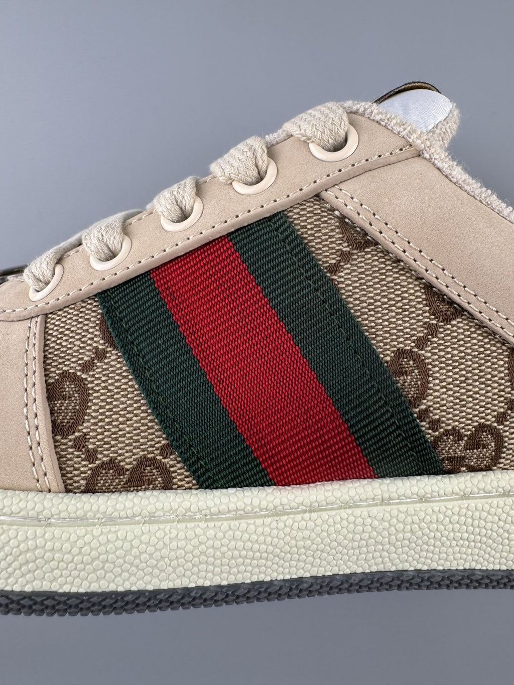Gucci Beige Web Stripe Sneakers — detail