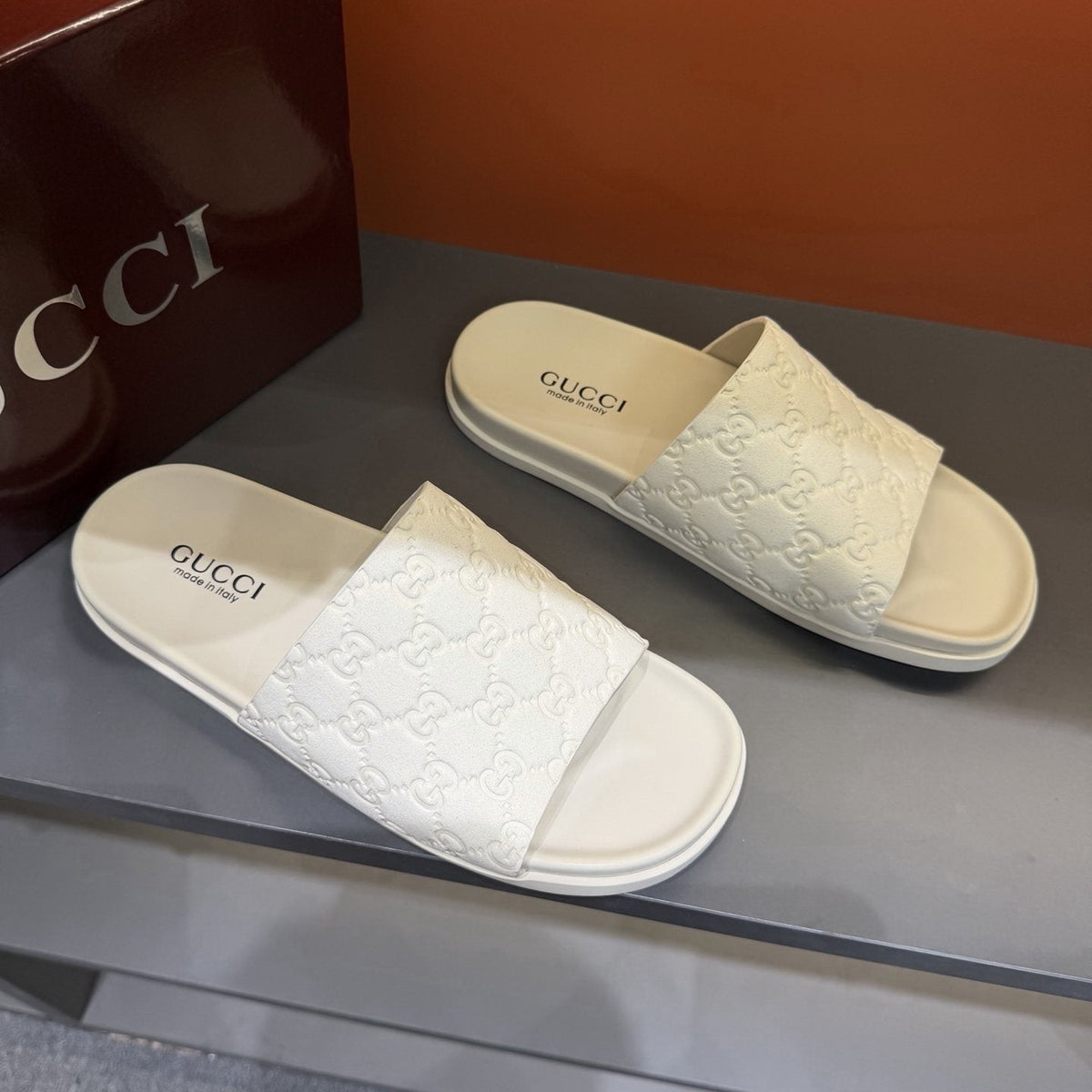 Gucci Embossed Strap Slide Sandals — front
