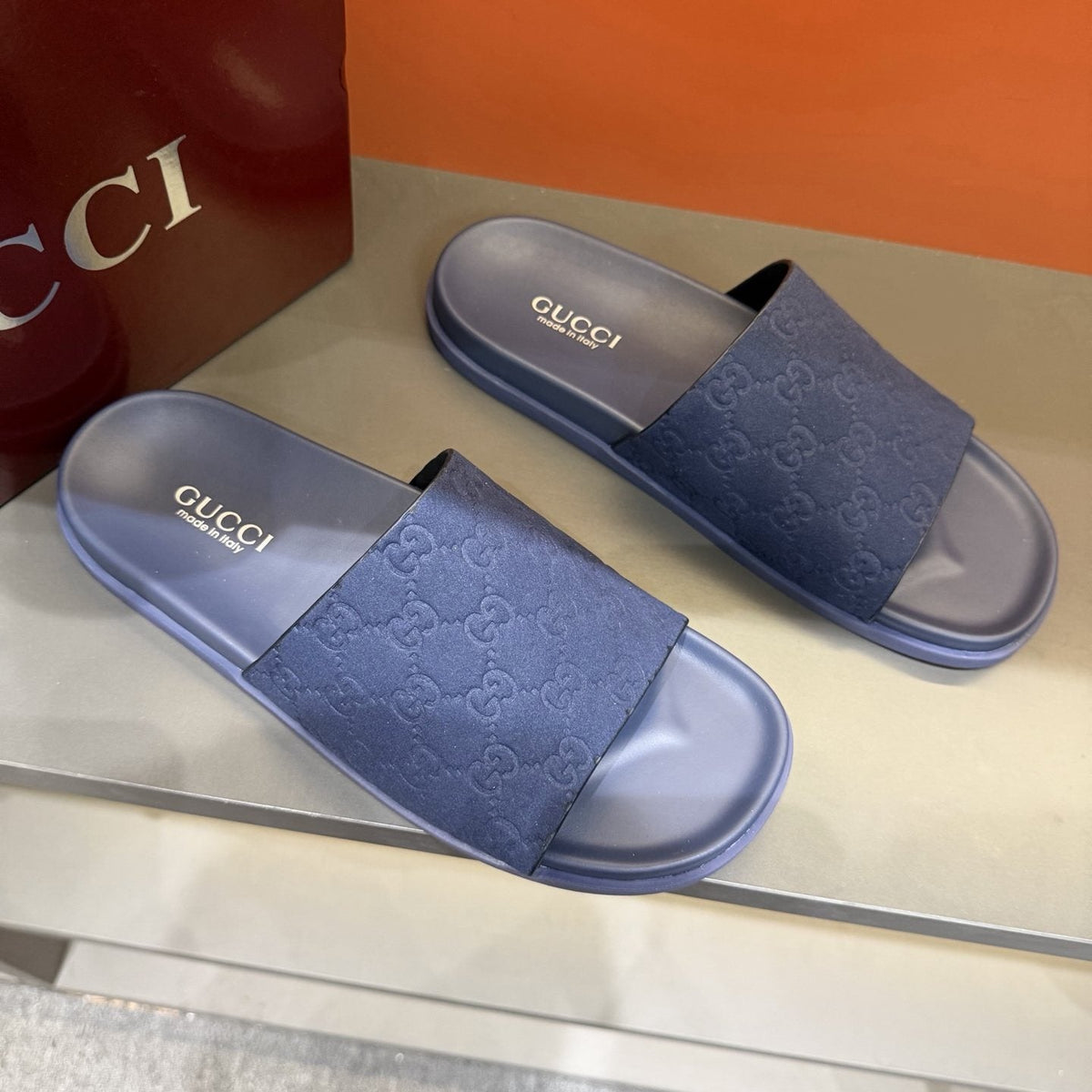 Gucci Embossed Strap Slide Sandals — front