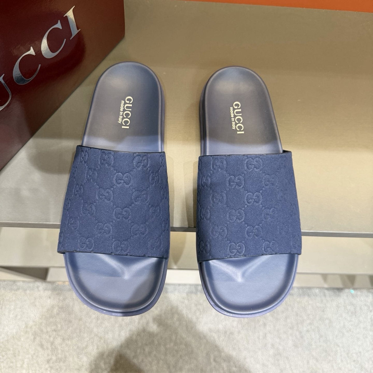 Gucci Embossed Strap Slide Sandals — front