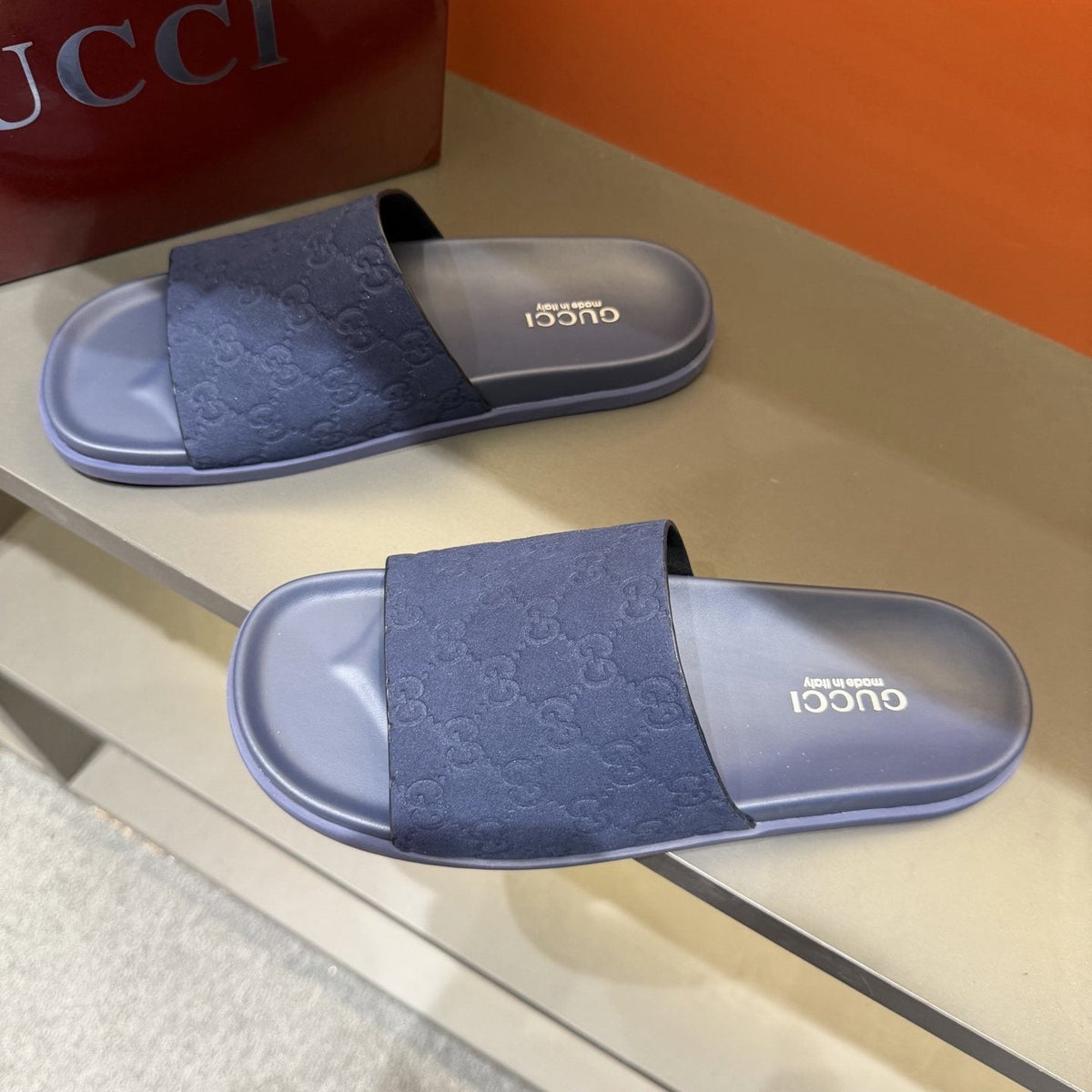 Gucci Embossed Strap Slide Sandals — front