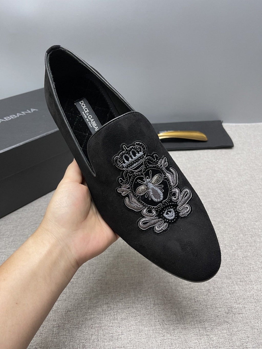 Dolce & Gabbana Crown Embroidered Loafers — model